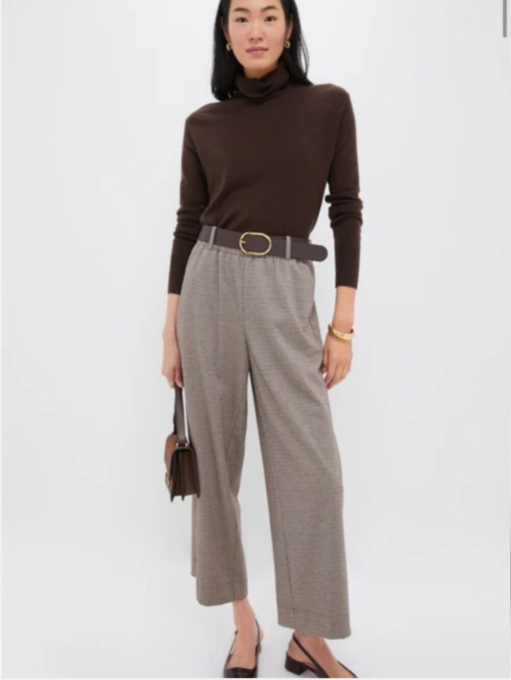 Tuckernuck Brown Turtleneck & Taupe Wide-Leg Pants Outfit